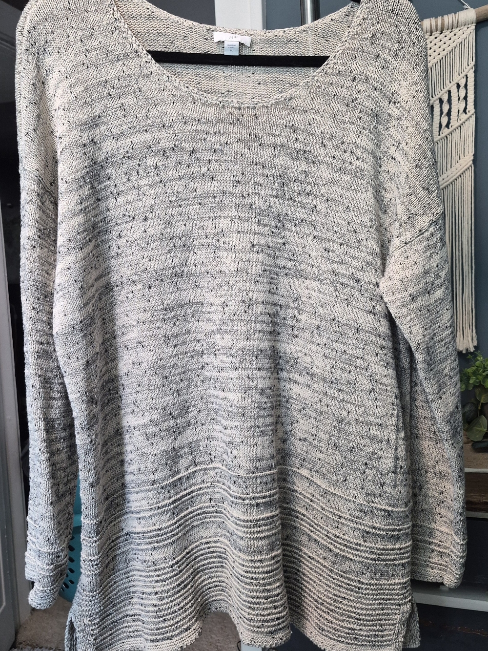J. Jill Marled Cream and Gray Scoop Neck Sweater
